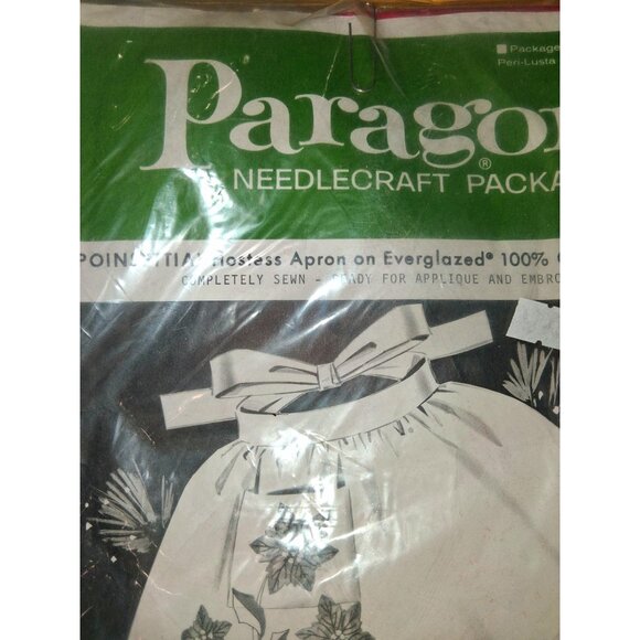Paragon Needlecraft "Poinsettia" Hostess Apron Kit 100% Cotton Pre-Cut Stamped A - Picture 6 of 11